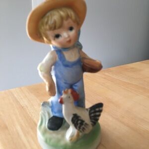 Vintage collectable  Homco Charming Boy with Rooster Figurine Rare